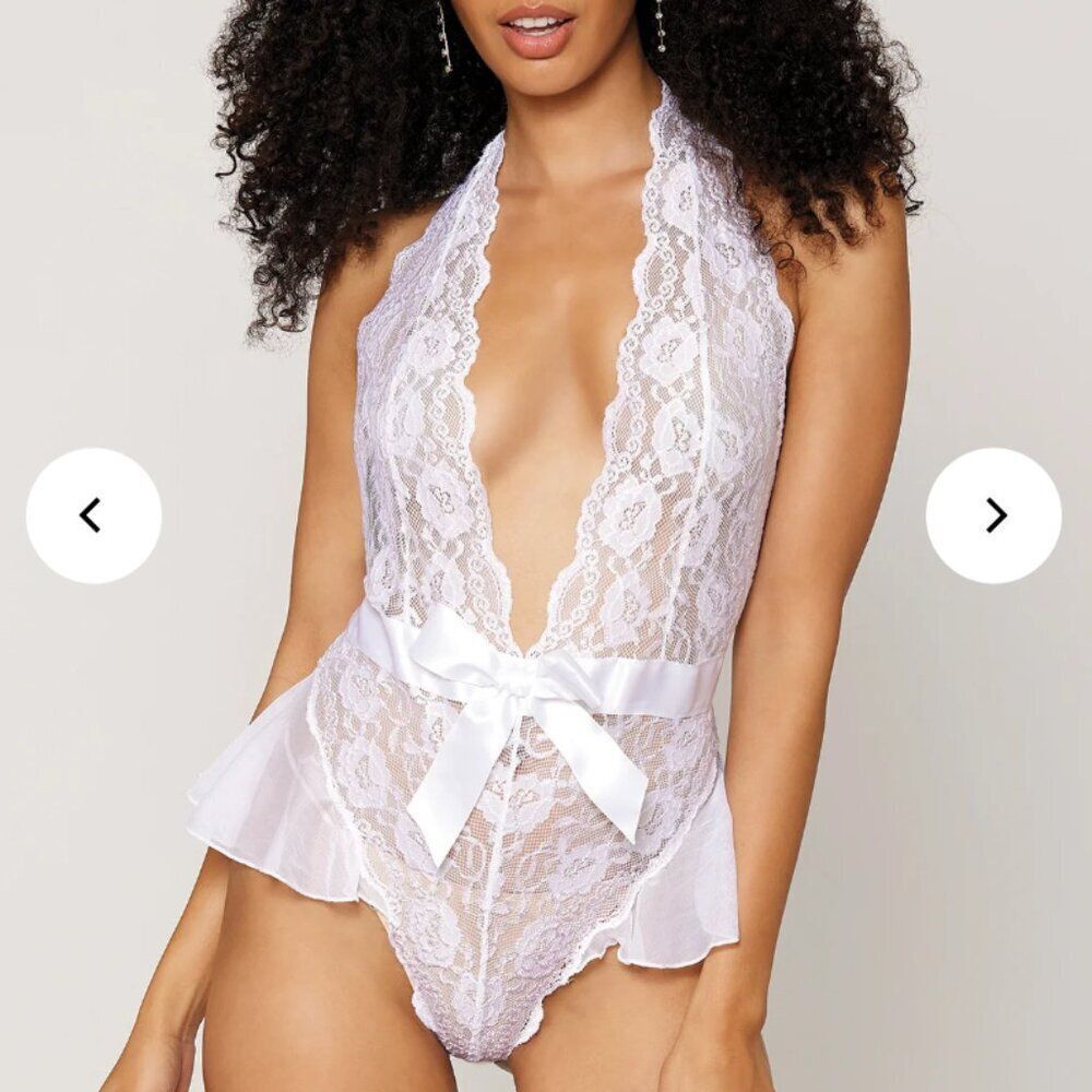 white Satin Ribbon Lingerie one piece- brand new still in box (one size)